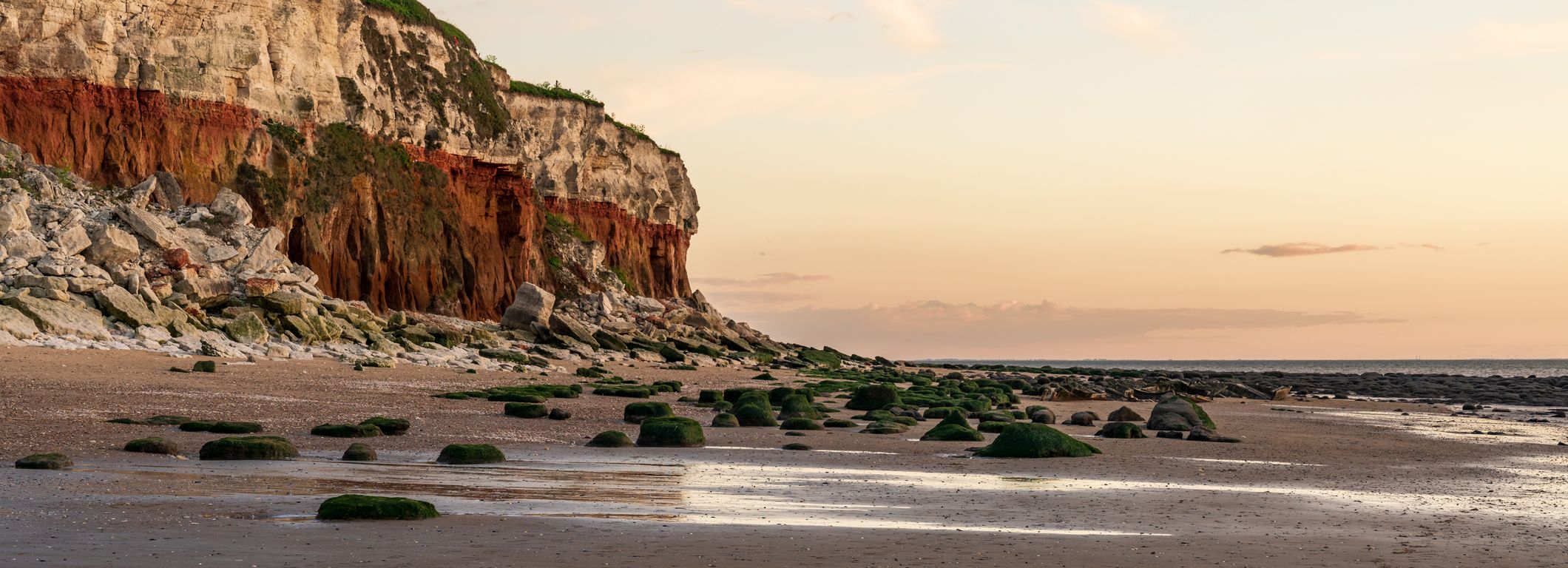 A shipwreck in the evening light at the Hunstanton Cliffs in Norfolk, England